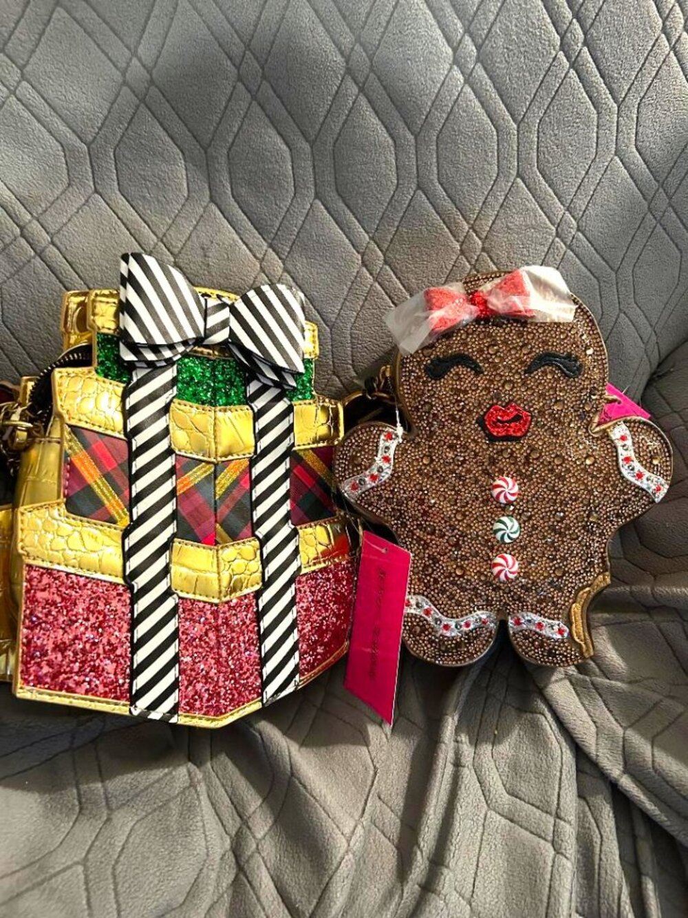 Lot Of 2 New Betsey Johnson Christmas Gingerbread & Presents Purses NWT